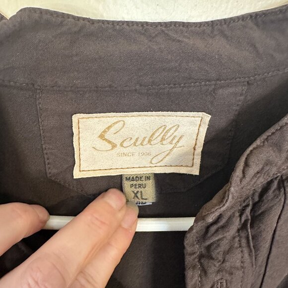 Vtg Scully Mens Brown Peruvian Cotton Pullover Shirt XL Heavy Western Ranch - Picture 2 of 9